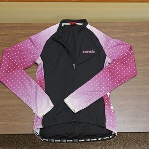 Santic Women's Pink and Black Polka Dot Cycling Jacket